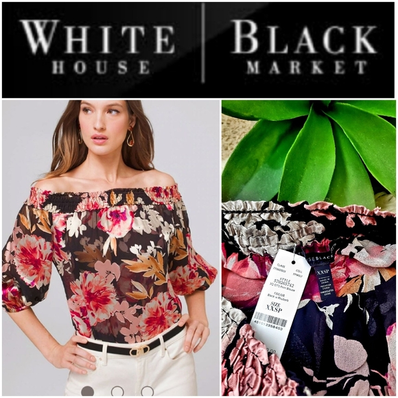 NWOT WHBM Floral Silk Burnout Off Shoulder Top-XXS - Picture 7 of 9